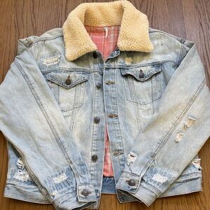 Free People Plaid Lined Trucker Jacket Size Small